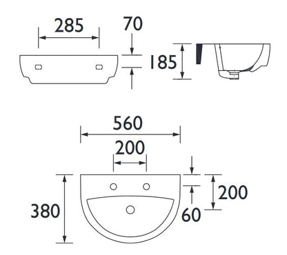 Stamford 560mm 2TH Basin