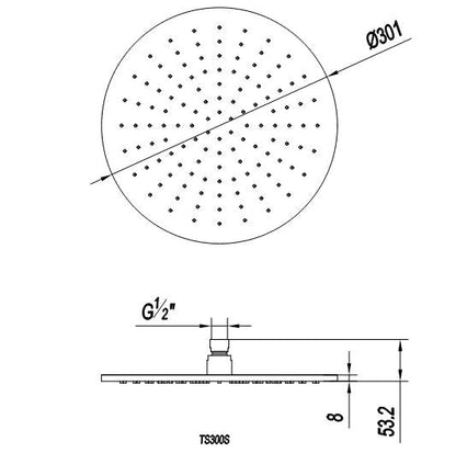 3ONE6 300mm Shower Head - Stainless Steel for Bathrooms