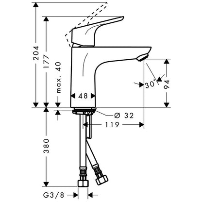 Hansgrohe Focus E2 LowFlow Basin Mixer 100 w/out Waste