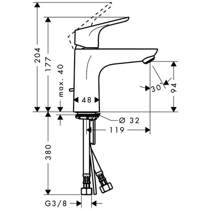 Hansgrohe Focus E2 Basin Mixer 100 w/ Pop Up Waste