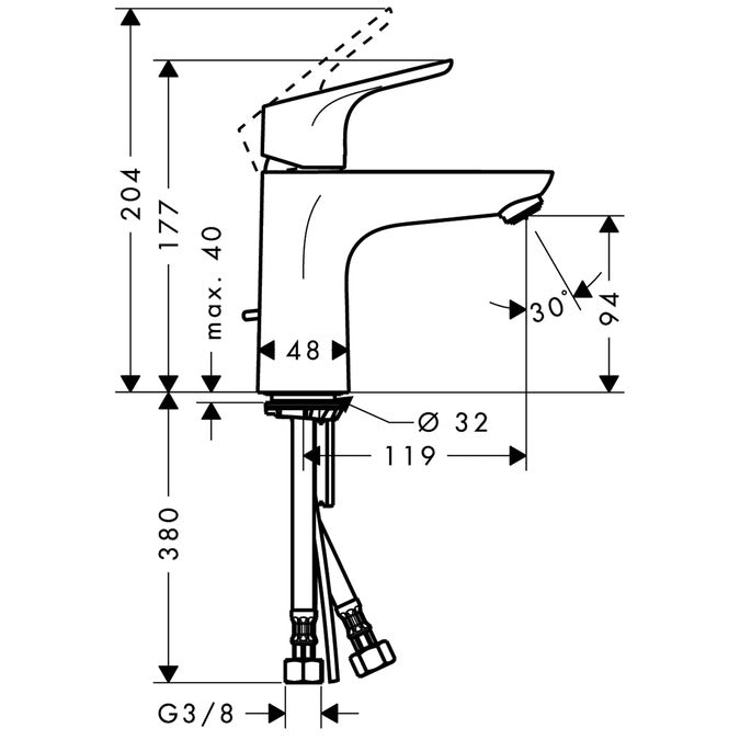Hansgrohe Focus E2 CoolStart Basin Mixer 100 w/ Pop Up Waste