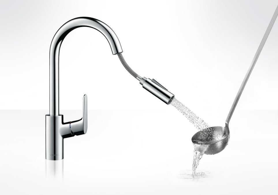 Hansgrohe Focus 1 Lever Kitchen Sink Mixer w/ Pull Out Spray