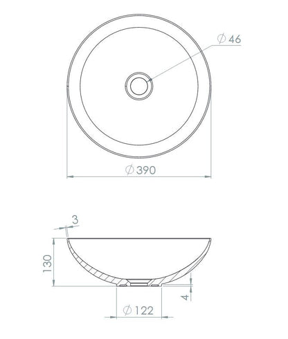 Circus 390mm Round Countertop Basin w/ 1 Tap Hole - White