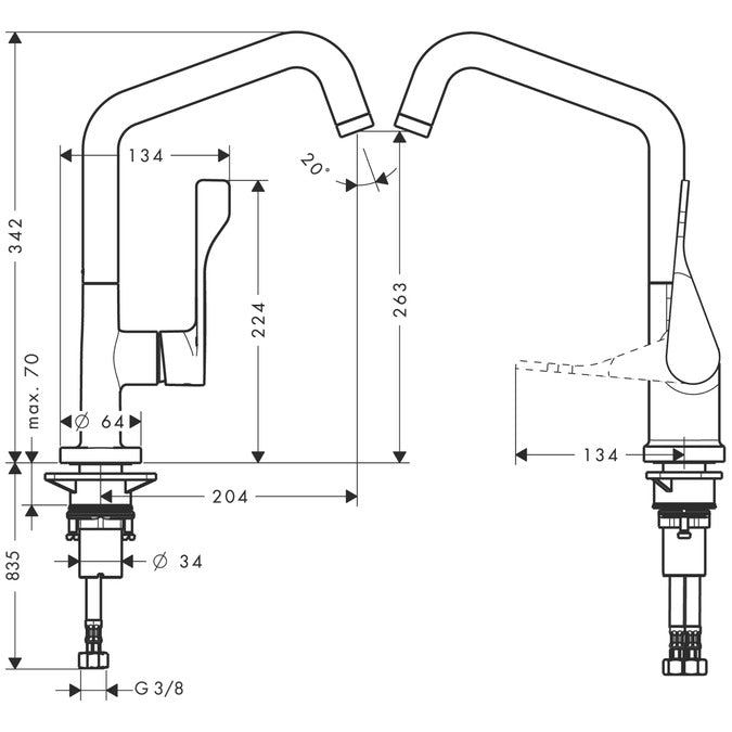 Hansgrohe Axor Citterio Single Lever Kitchen Sink Mixer With Swivel Spout - Stainless Steel-Optic
