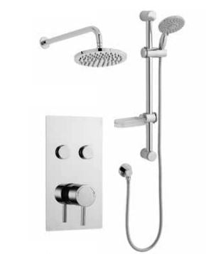 SW6 Plan Shower Twin Round Push Button Thermostatic Concealed Shower with Adjustable Slide Rail Kit and Overhead Drencher Option 10