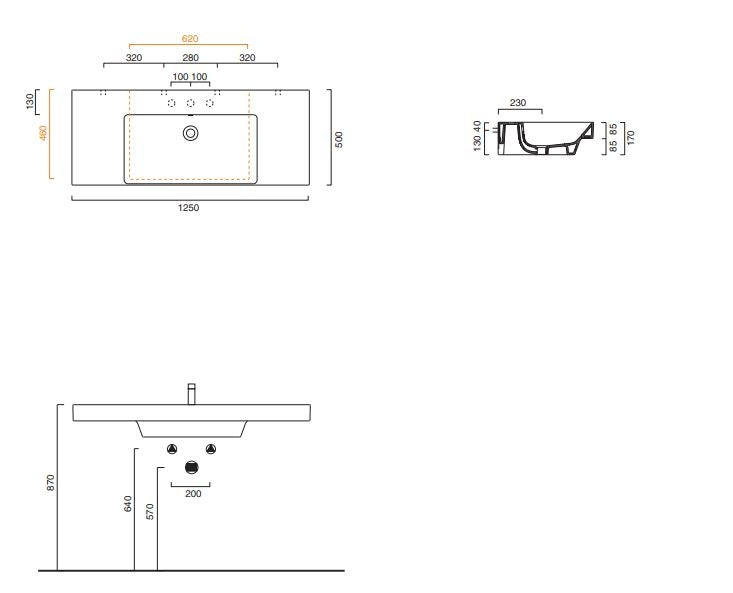 Catalano Zero 170mm Wall Mounted Rectangle Basin in White