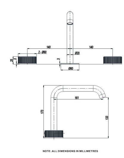 3ONE6 3 Hole Basin Mixer 3 Tap Holes-Brushed Stainless Steel