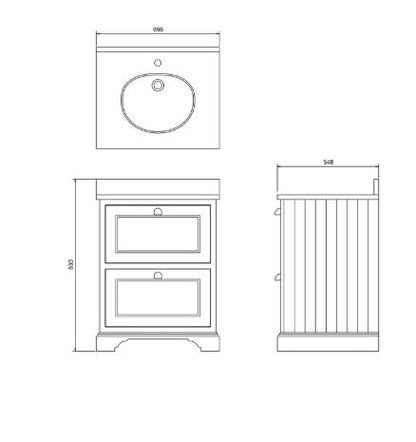 Burlington Freestanding 65 Vanity- 2 Drawers, Black