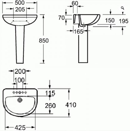 Essentials Ivo / Flite 500mm basin with one tap hole