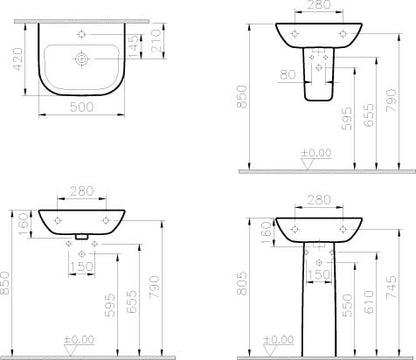 Vitra S20 1 Tap Hole Wash Basin 500 x 420mm - White