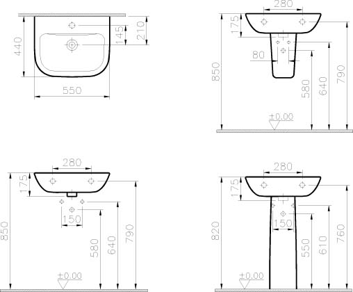 Vitra S20 550 x 440 Wash Basin with 1 Tap Hole - White