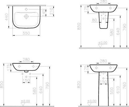 Vitra S20 550 x 440 Wash Basin with 1 Tap Hole - White