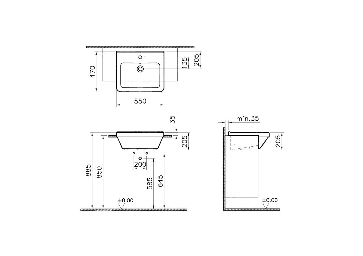 Duravit Starck 3 550 x 470mm Semi Recessed Washbasin 1TH