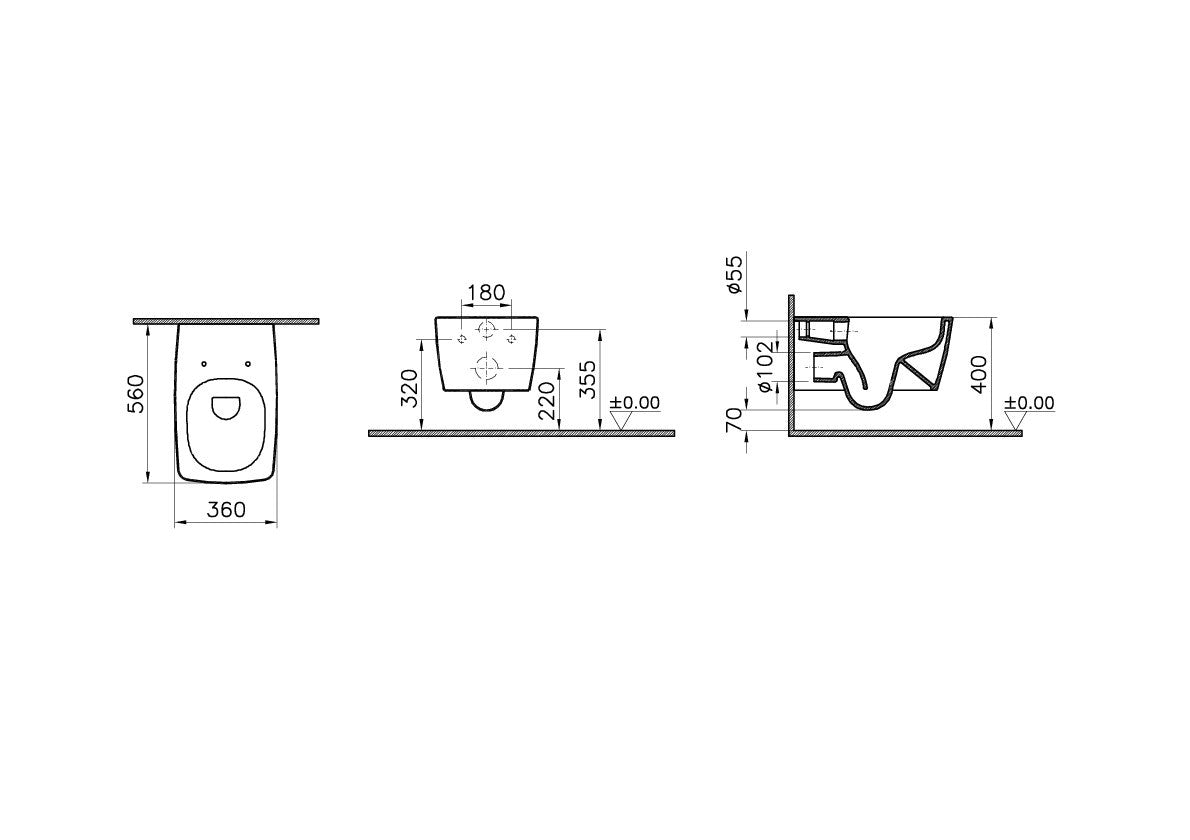 Vitra M-Line RIM-EX Rim Less Wall Hung WC Pan - White