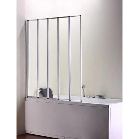 Volente 5 Fold Bath Screen Silver Frame, Clear Glass