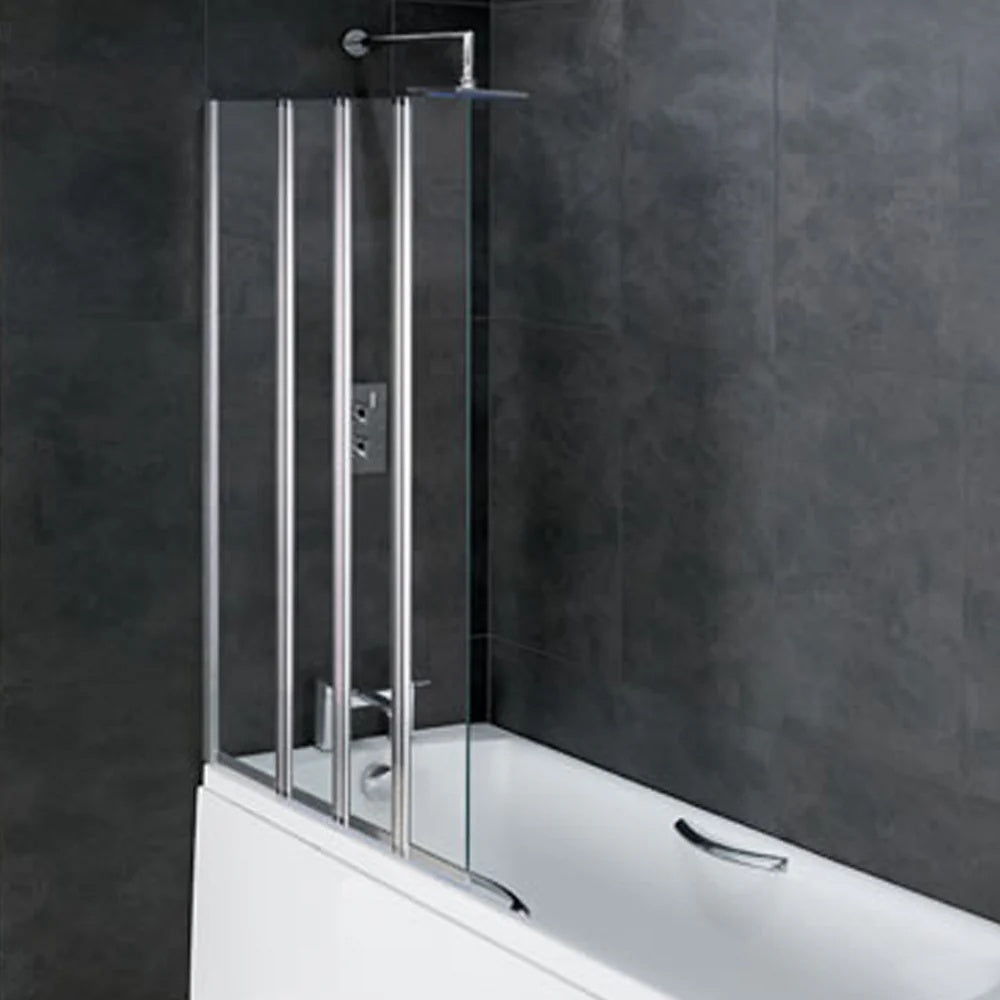 Volente 1000mm 1 Fixed and 4 Folding Panel Bath Screen Silver Frame, Clear Glass Left Handed