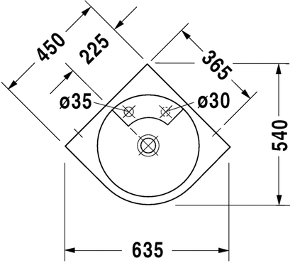 Duravit Architec 635 x 540 Washbasin corner model,1 Tap Hole