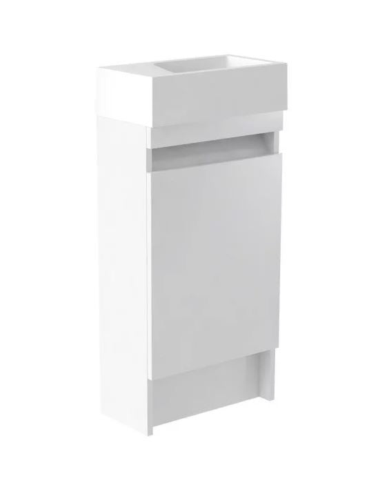 Ikon 400mm x 850mm Floor Standing Cloakroom Unit & Basin in White Gloss LH