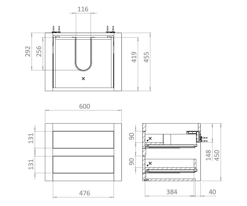Crosswater Canvass White Gloss 600mm Double Drawer Vanity Unit
