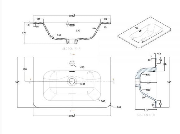 Essentials Suburb 610mm x 395mm Basin One Tap Hole White