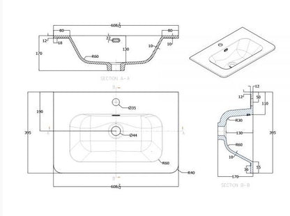 Essentials Suburb 610mm x 395mm Basin One Tap Hole White