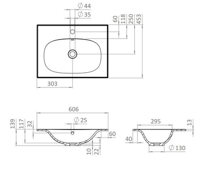 Crosswater Vergo 600mm Cast Mineral No Tap Hole Basin