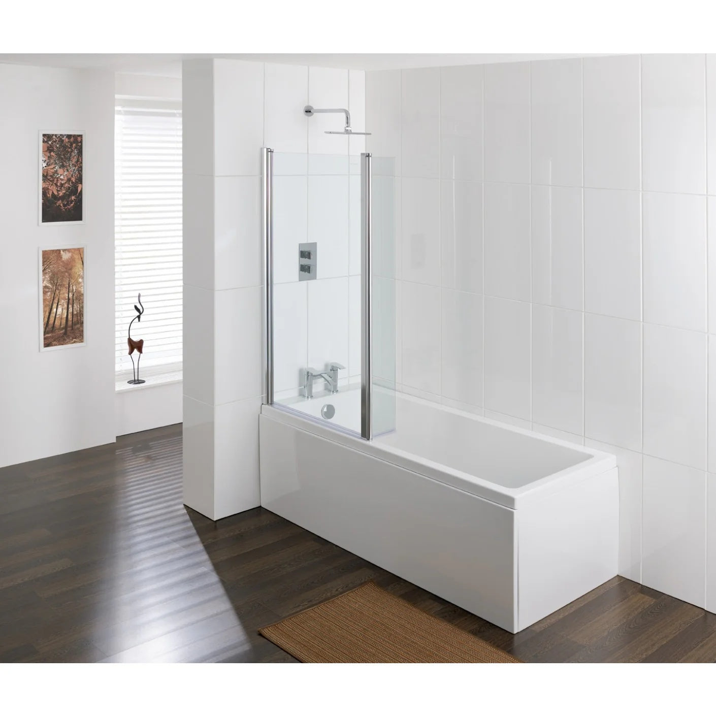 Quantum Bath Screen with Towel Rail Silver Frame, Clear Glass