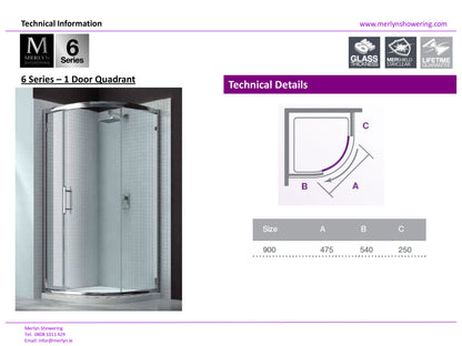Merlyn 6 Series 900mm 1 Door Quadrant Shower Enclosure