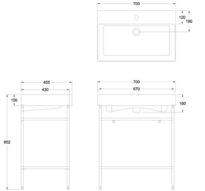 Frame Brushed Brass Stand For 700mm Basin