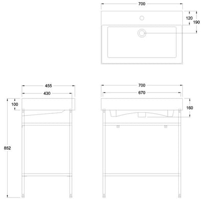 Frame Brushed Brass Stand For 700mm Basin