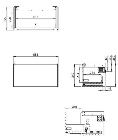 Mada Matt White Wall Mounted Rectangular 700mm Vanity Unit