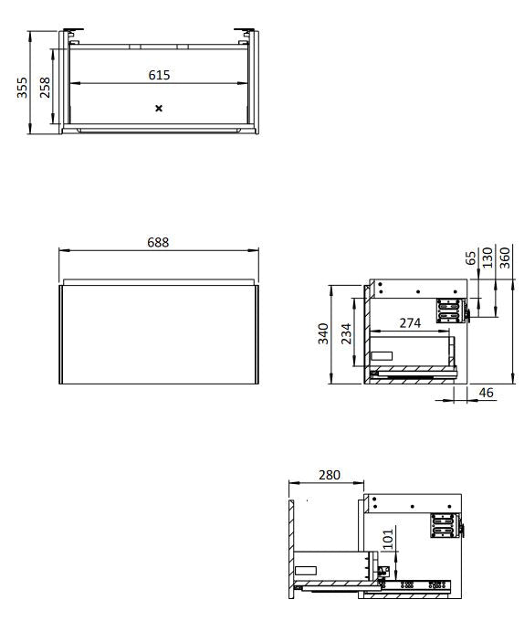 Mada Sage Green Wall Hung Rectangular 700mm Vanity Unit