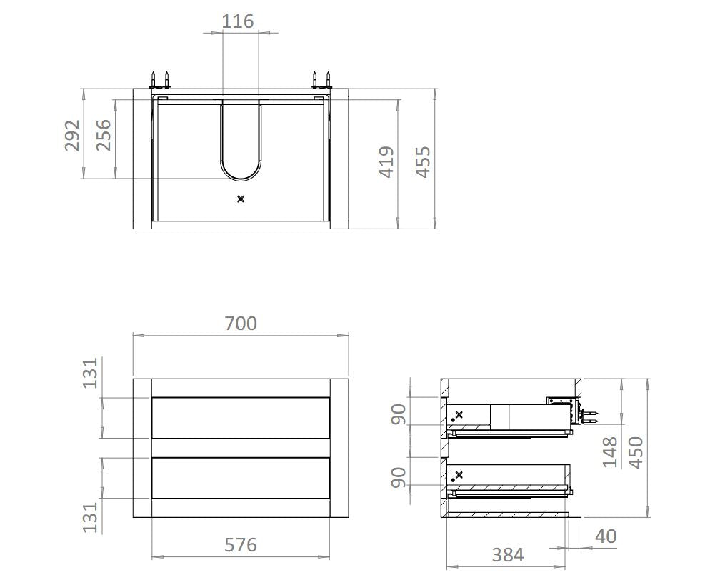 Crosswater Canvass White Gloss 700mm Double Drawer Vanity Unit