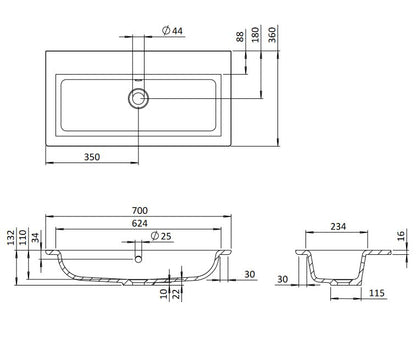 Crosswater Mada 700cm Mineral Marble Basin No Tap Hole