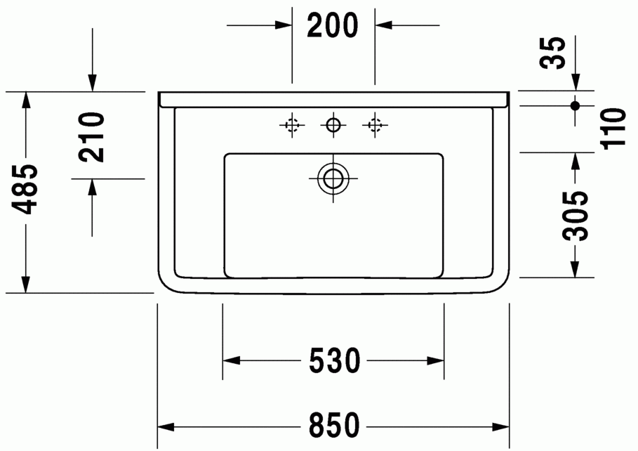Starck 3 850 x 485mm Furniture Washbasin w/ Overflow