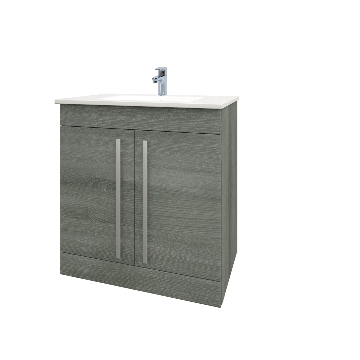 SW6 Purity 900mm Floor Standing 2 Door Unit & Ceramic Basin - Grey Ash