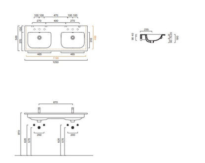 Catalano Sfera 125 Double-sink Basin Square Corners