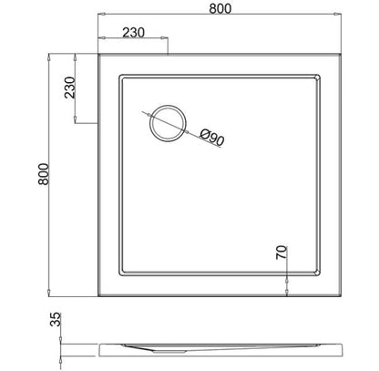 Britton Acrylic Square 800 x 800 x 35mm tray - White Gloss
