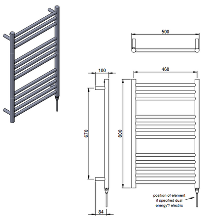 Stainless Steel Heated Towel Rail 800 x 500mm