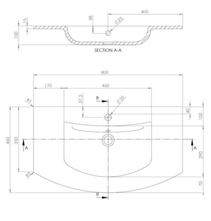 Svelte 80 Ice Glass Basin - 1 Tap Hole With overflow