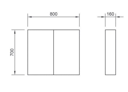Essentials Echo Single Door 800 x 700mm Mirror Cabinet in White Gloss