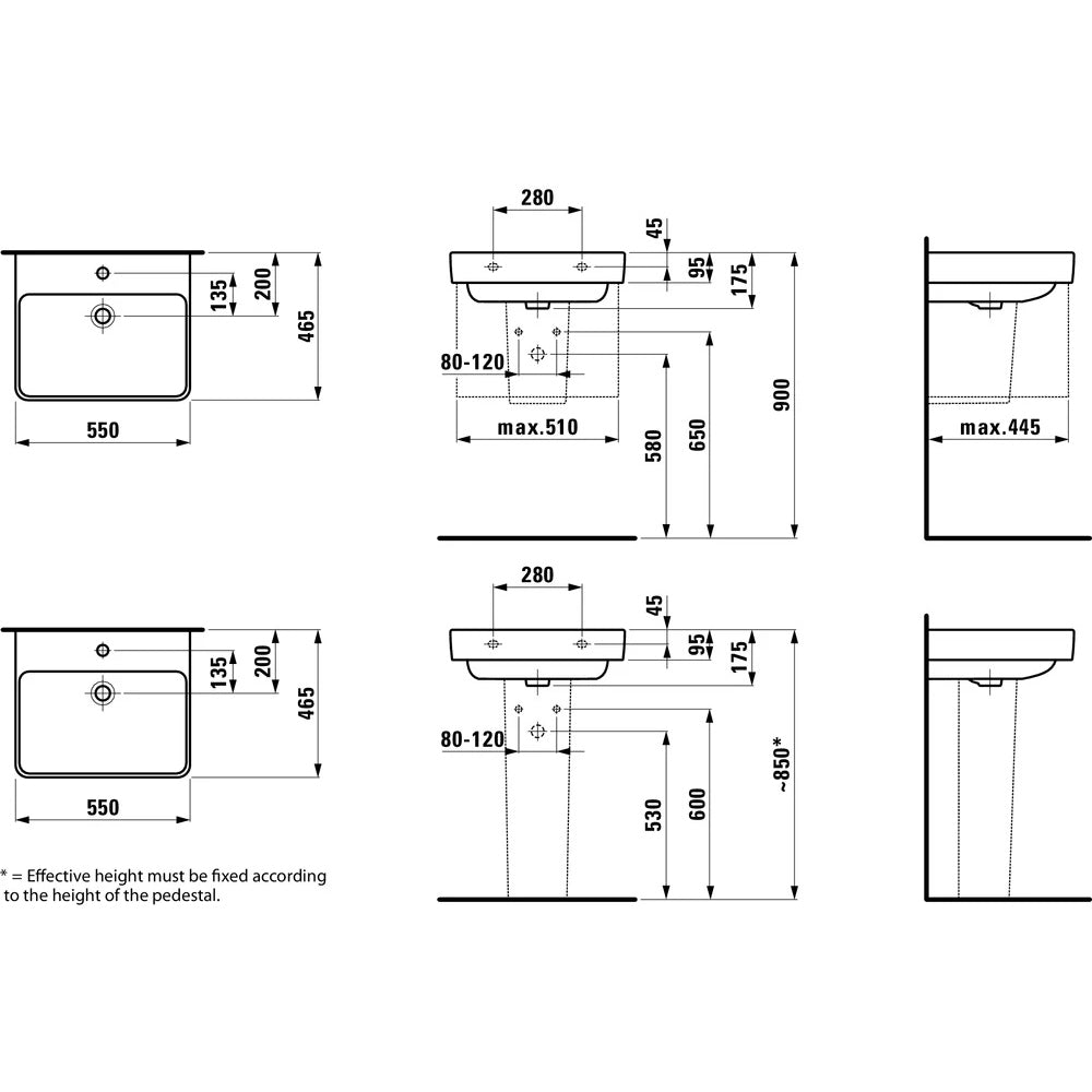 Laufen Pro S 550 x 465 mm Basin 1 Tap Hole - White