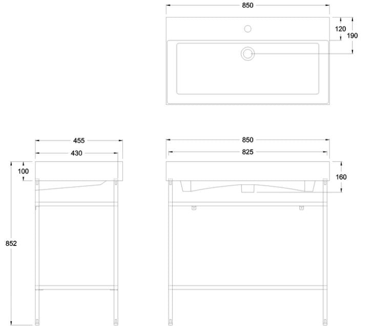 Frame Polished Stainless Steel Stand for 850mm Basin