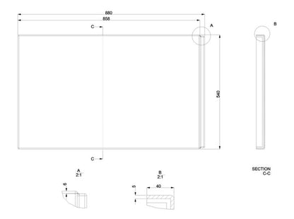 Acrylic End bath panel 880 x 40 x 540mm in White Gloss