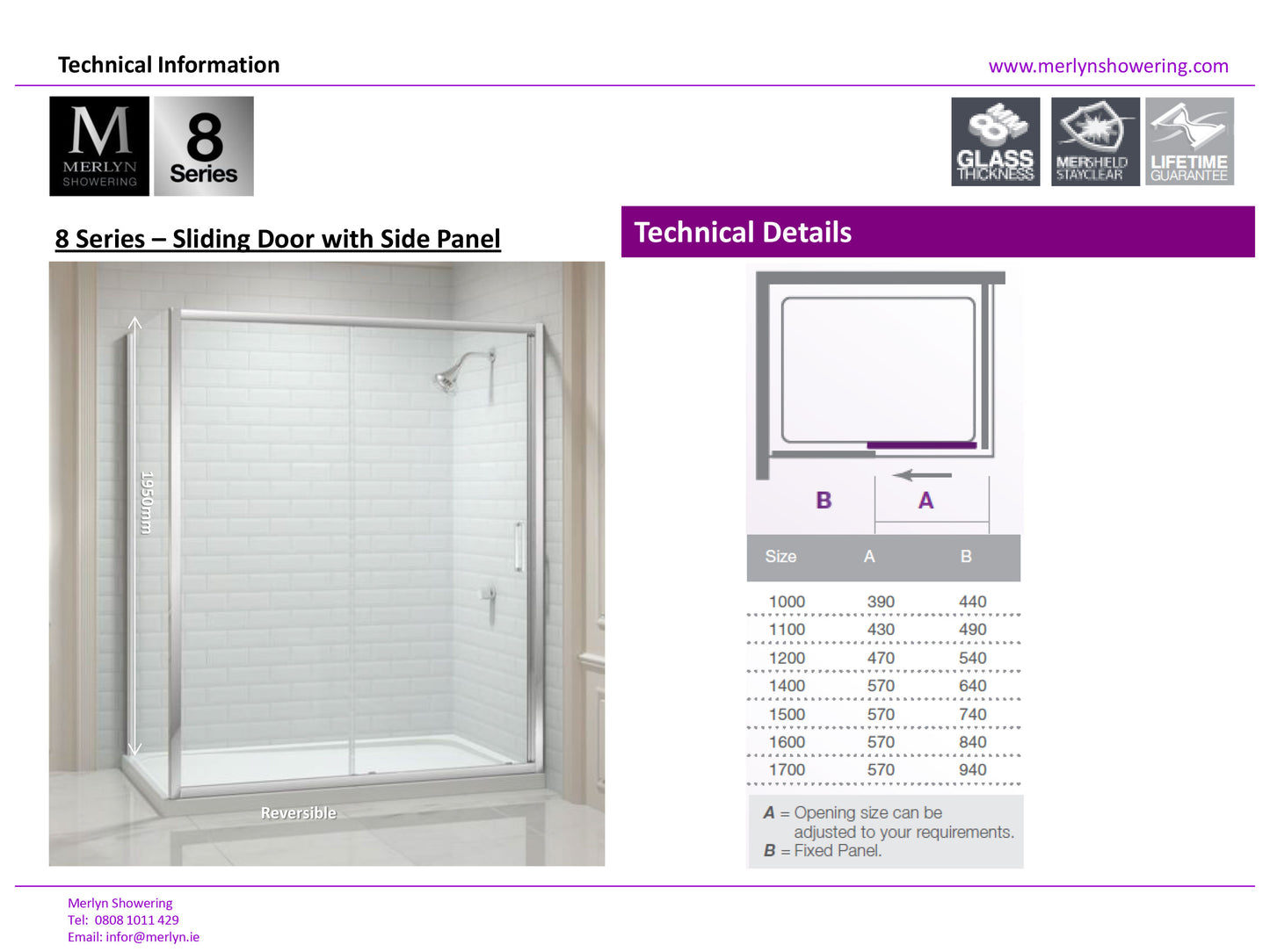 Merlyn 8 Series 1100mm Sliding Shower Door