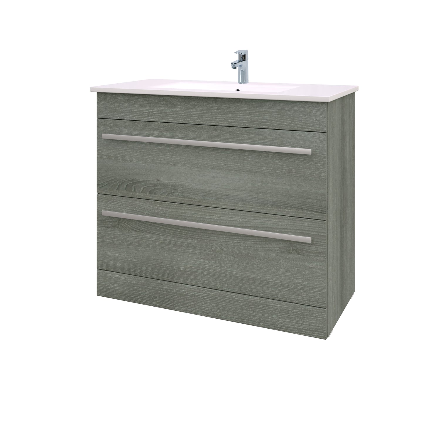 SW6 Purity 900mm Floor Standing 2 Drawer Unit & Ceramic Basin - Grey Ash