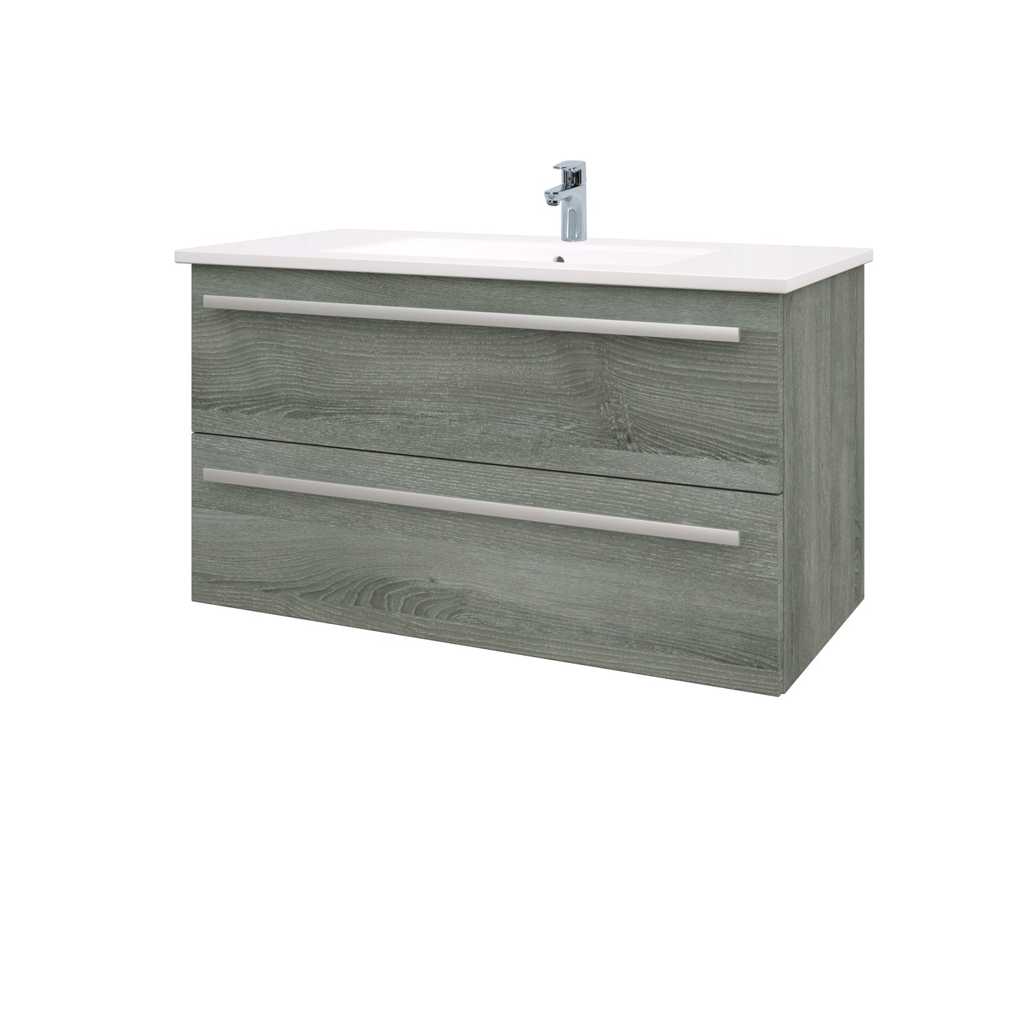 SW6 Purity 900mm Wall Mounted 2 Drawer Unit & Ceramic Basin - Grey Ash