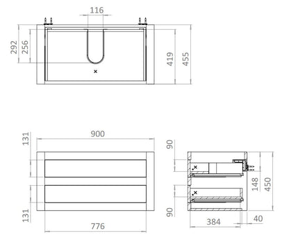 Crosswater Canvass Storm Grey Matt 900mm Double Drawer Unit