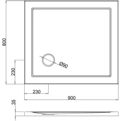 Britton Acrylic Rectangular 900 x 800 x 35mm Tray - White Gloss