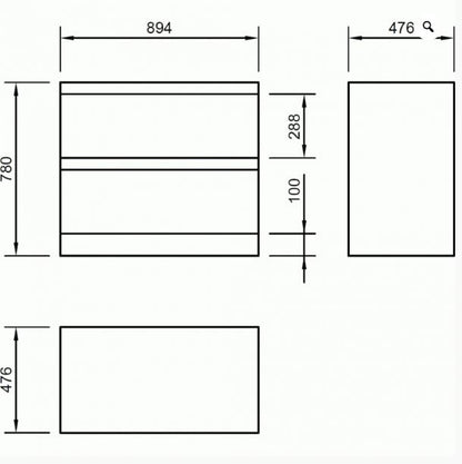 Essentials Flite 900x480mm Two Drawer Floor Standing Unit
